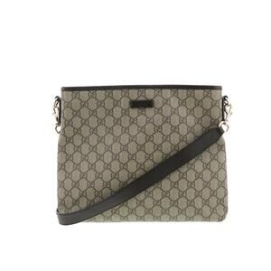 Gucci GG Supreme Monogram Flat Messenger Bag brown canvas signature GG